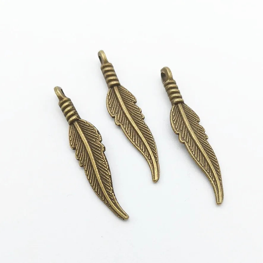 200pcs 32X7MM Antique Feather Charms for Jewelry Making