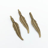 200pcs 32X7MM Antique Feather Charms for Jewelry Making
