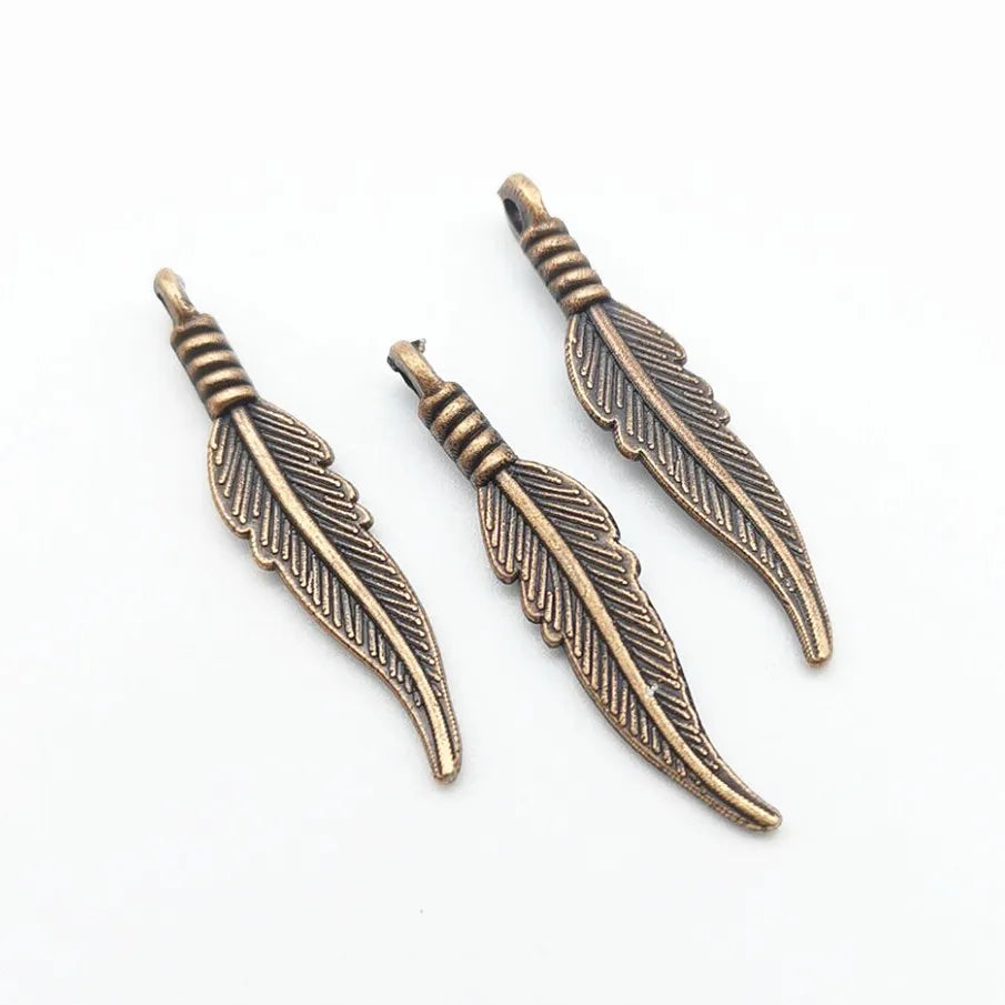200pcs 32X7MM Antique Feather Charms for Jewelry Making