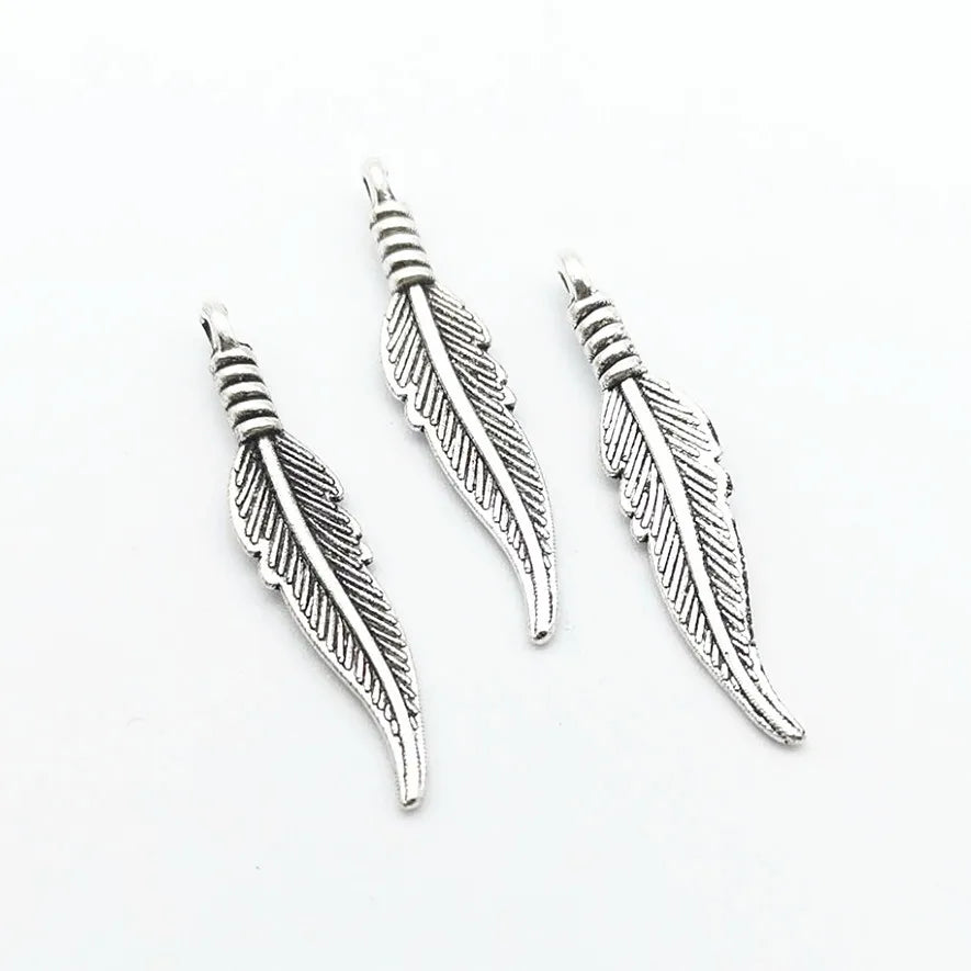 200pcs 32X7MM Antique Feather Charms for Jewelry Making