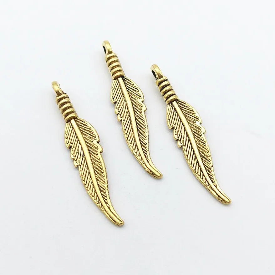 200pcs 32X7MM Antique Feather Charms for Jewelry Making