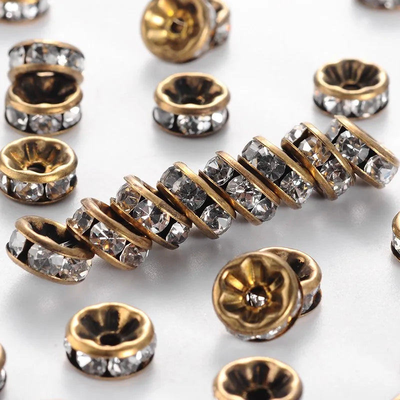 200pcs Brass Rhinestone Spacer Beads - 4 5 6 8mm