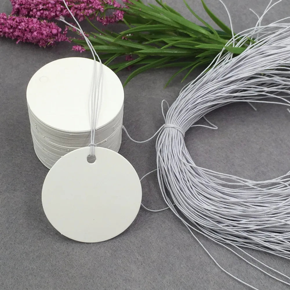 200 Round Paper Gift Tags with Rope, Blank Hang Tags, Price Tags