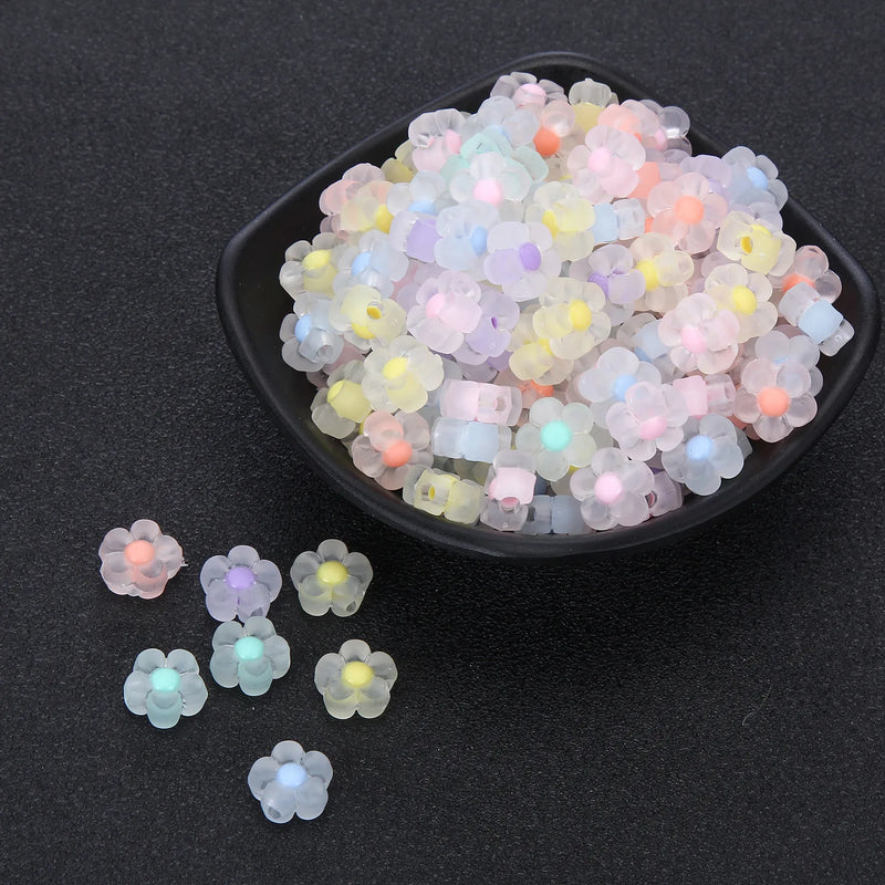 200pcs 6*13mm Frosted Acrylic Flower Spacer Beads Necklace Bracelets DIY