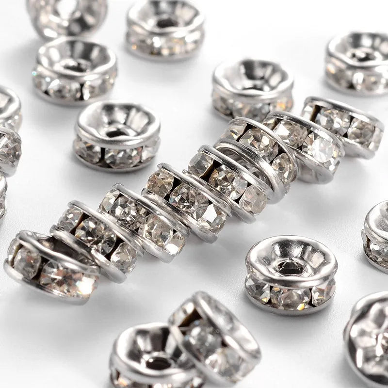 200pcs 316 Stainless Steel Spacer Beads DIY Jewelry with Rhinestone