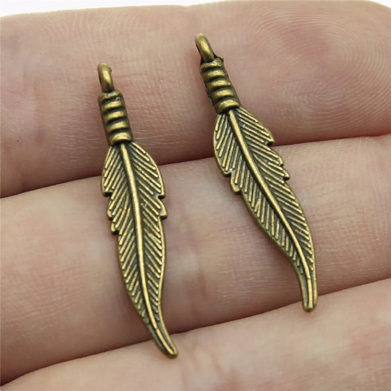 200pcs 6x31mm Zinc Alloy Feathers Charm DIY Jewelry Findings