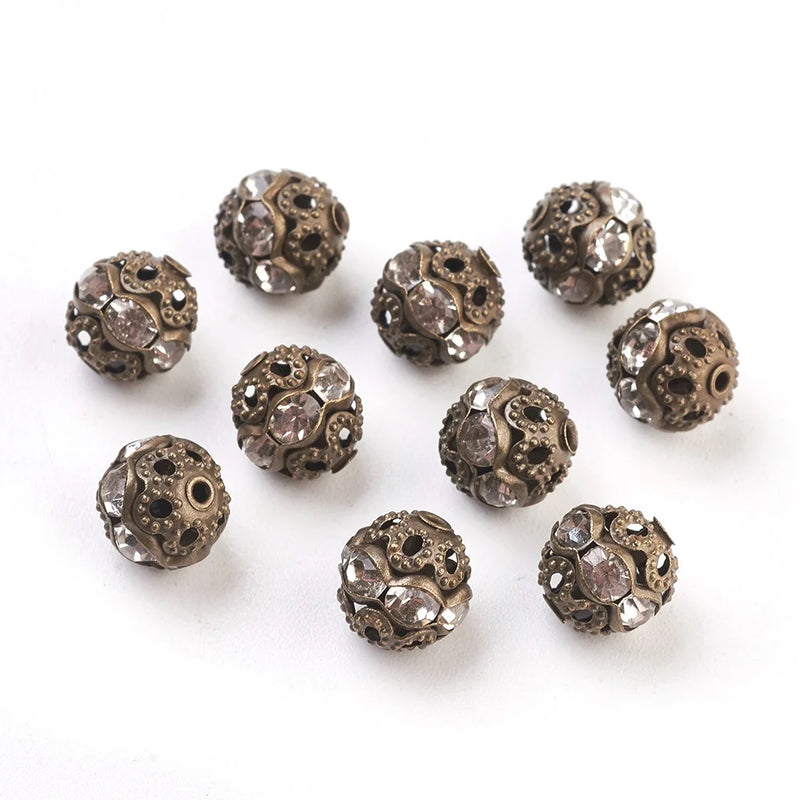 200pcs 8mm Brass Crystal Rhinestone Beads Round Spacer Beads for DIY Jewelry