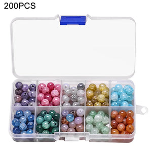 200pcs 8mm Crackle Glass Beads Round Crystal for DIY Jewelry Making