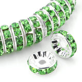 200pcs 8mm Metal Rhinestone Rondelle Crystal Spacer Round Beads
