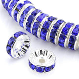 200pcs 8mm Metal Rhinestone Rondelle Crystal Spacer Round Beads
