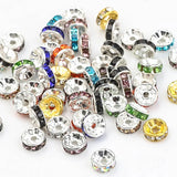 200pcs 8mm Metal Rhinestone Rondelle Crystal Spacer Round Beads