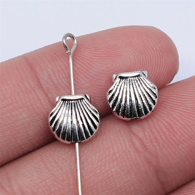 200pcs Antique Silver Shell Beads 9x8mm for Jewelry Making