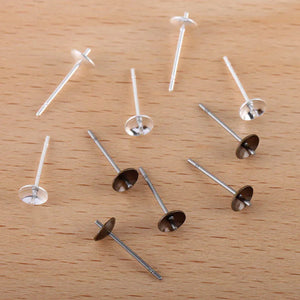200pcs Bronze Earring Post Base 5mm Circle Caps DIY Studs Findings