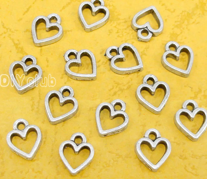 200pcs Tibetan Silver 2 Sided Heart Charms Pendant 11x8mm