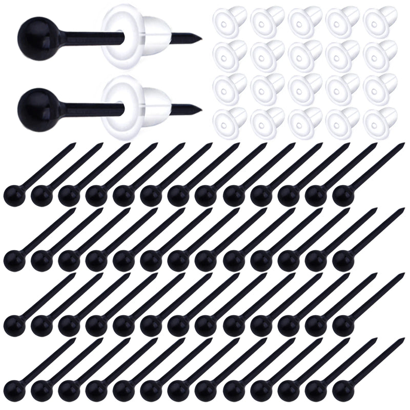 200 Plastic Ball Earring Posts with Backs for Sensitive Ears