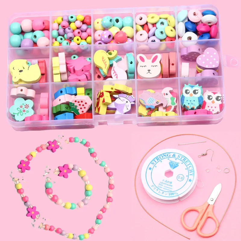 200pcs Cartoon Animal Wood Bead Set for DIY Necklace Bracelet