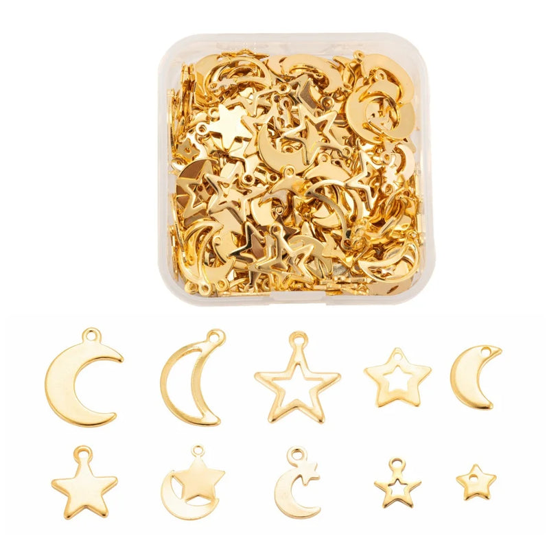 200pcs Golden Sky Theme Stainless Steel Charms for DIY Jewelry Making