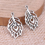 200pcs Peacock Feather Charms DIY Jewelry Findings Antique Silver Alloy Charms