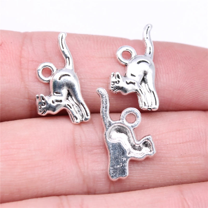 200pcs Cat Charms DIY Jewelry Findings Antique Silver Alloy Charms