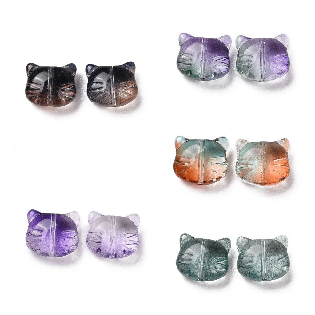 200pcs Cartoon Cat Glass Beads for DIY Bracelets