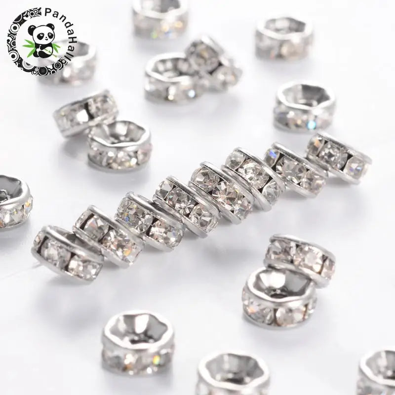 200pcs 316 Stainless Steel Spacer Beads with Rhinestone 6x3mm