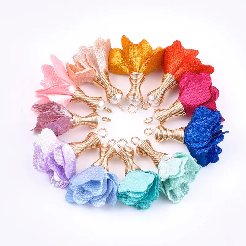 200pcs Flower Pendant Iron Finding Cloth and ABS Plastic Pearl