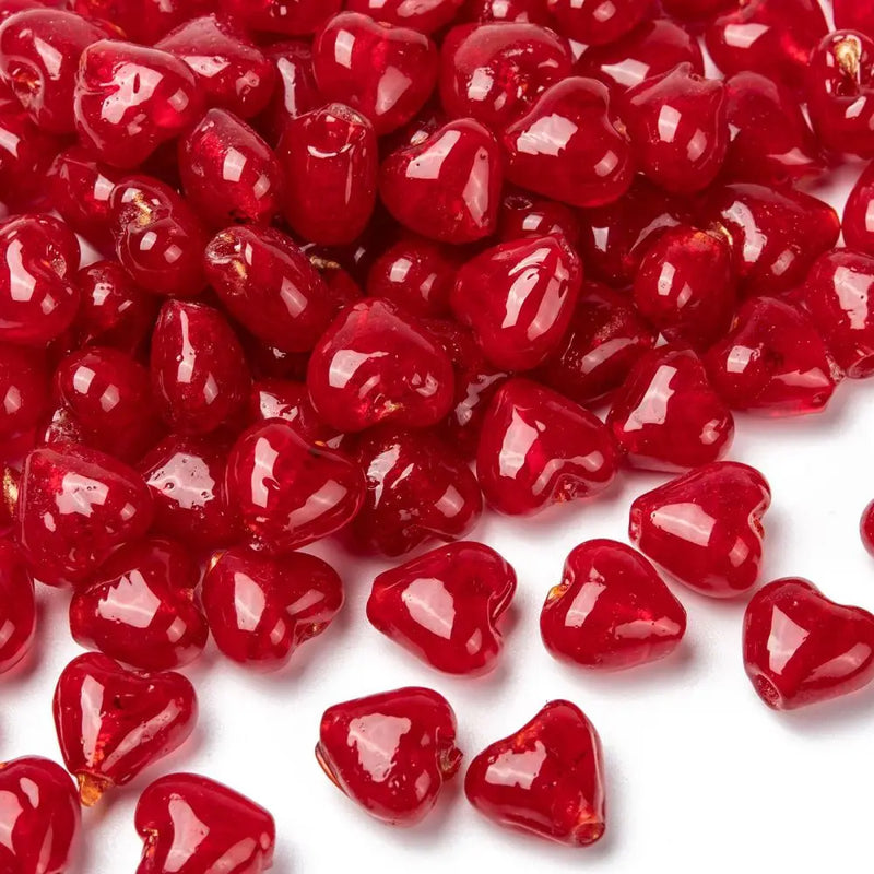 200pcs 12mm Foil Glass Heart Beads for Jewelry Making