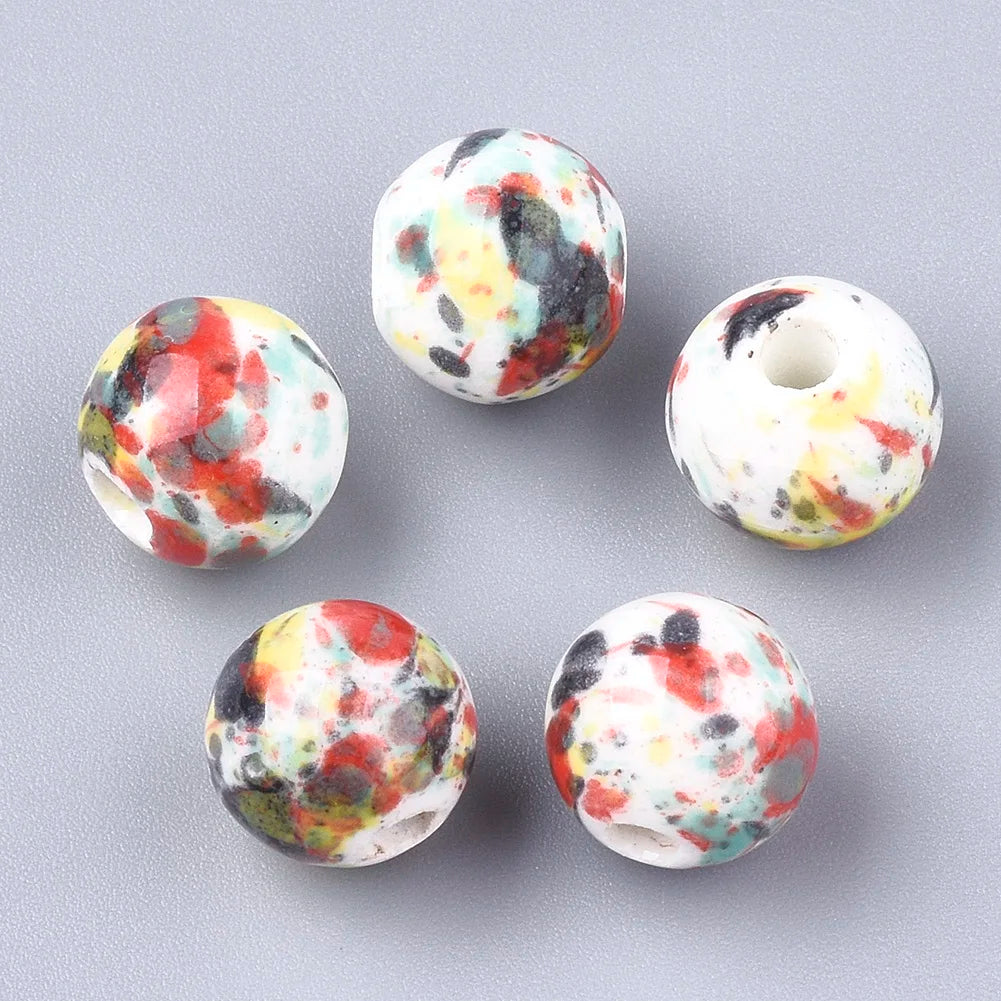 200pcs Antique Glazed Porcelain Round Beads for Jewelry Making