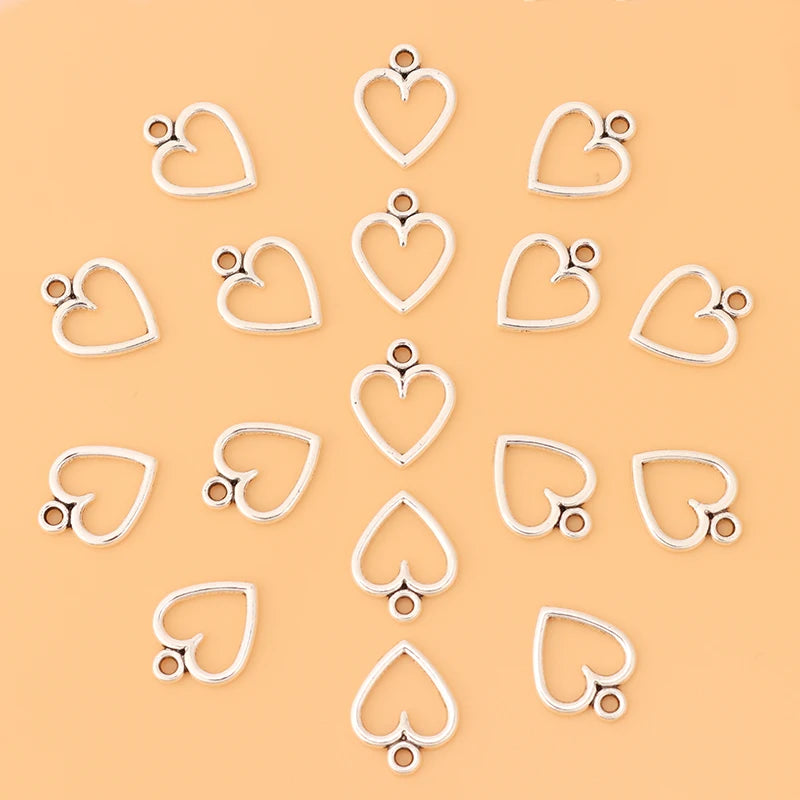 200pcs Tibetan Silver Heart Charms Pendants Open Double Sided for Jewelry Making