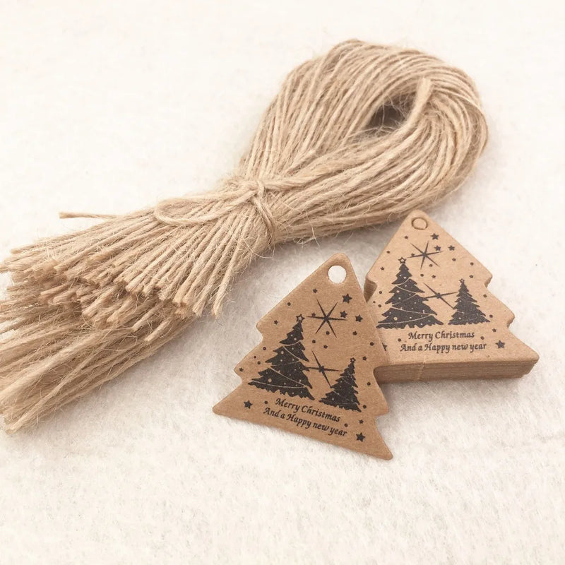 200pcs Merry Christmas Gift Tags + Strings DIY Gift Boxes