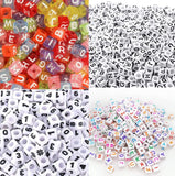 200pcs Mixed Letter Acrylic Beads 6mm Cube Spacer Alphabet Beads for DIY Jewelry