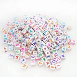 200pcs Mixed Letter Acrylic Beads 6mm Cube Spacer Alphabet Beads for DIY Jewelry