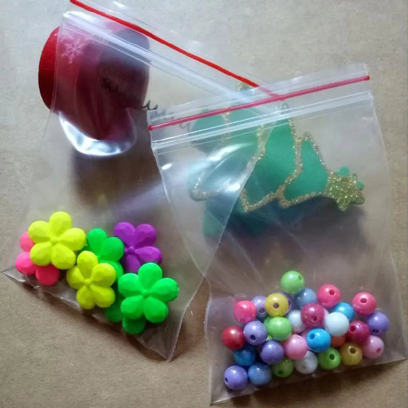 200pcs Transparent Ziplock Poly Bags Assorted Sizes for Clothing Jewelry
