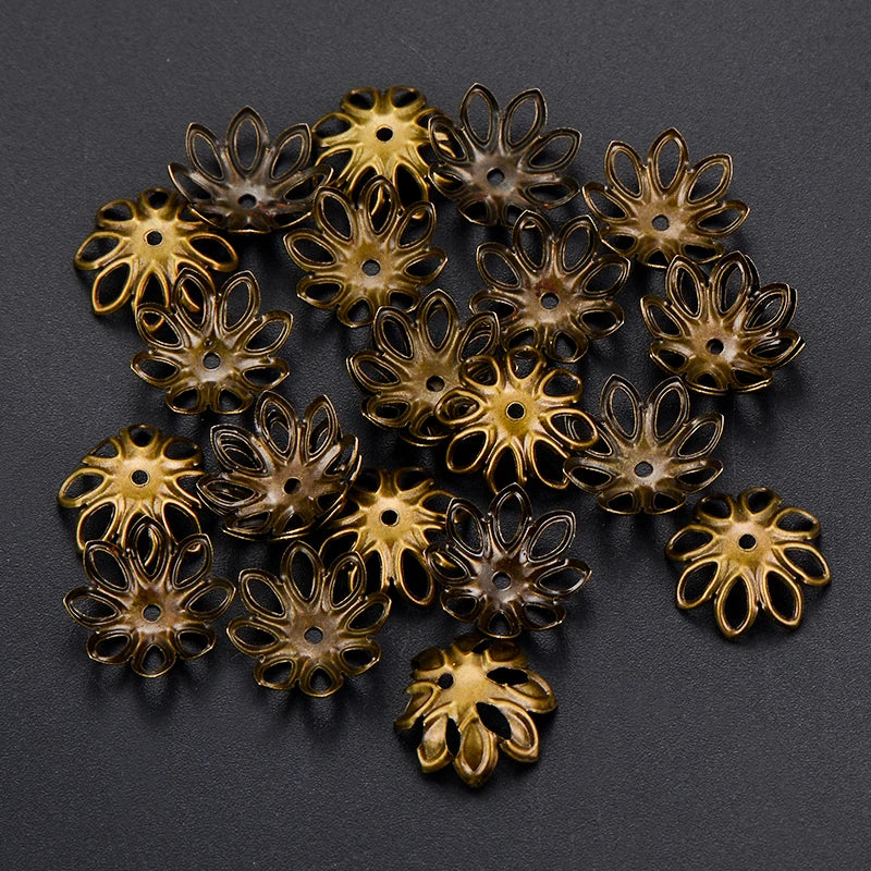 200pcs Metal Flower Bead Caps 11-14mm Spacer Charms for Jewelry Making
