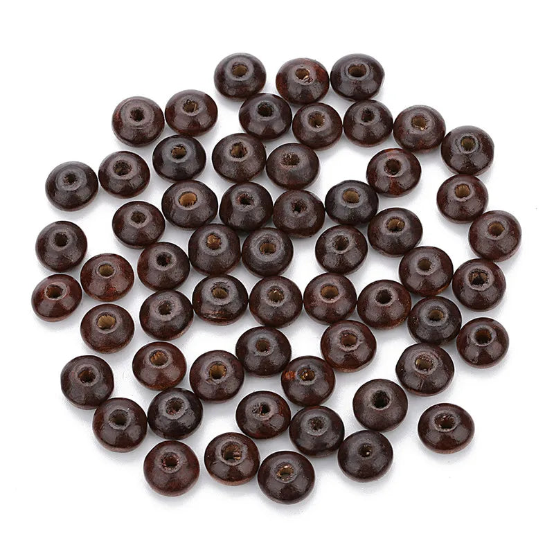 200pcs Natural Wooden Beads Deep Brown Spacer Flat Abacus Beads