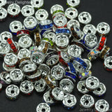 200pcs 10mm Czech Rhinestone Pave Rondelle Silver Spacer Beads