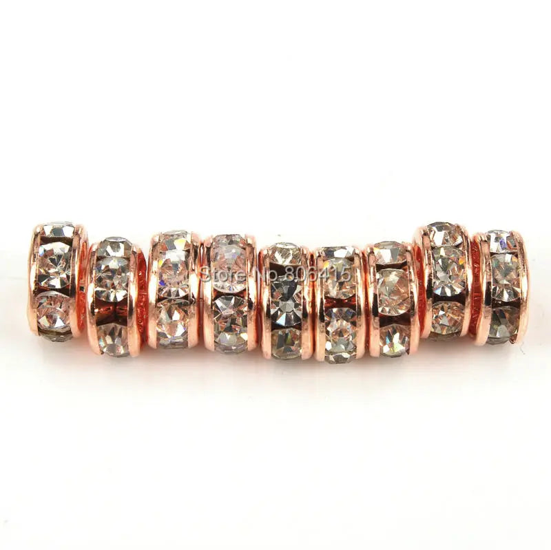 200pcs Rose Gold Plated Clear 6mm Czech Crystal Rhinestone Spacer Beads