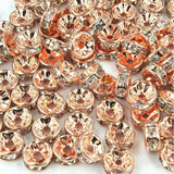 200pcs Rose Gold Plated Clear 6mm Czech Crystal Rhinestone Spacer Beads