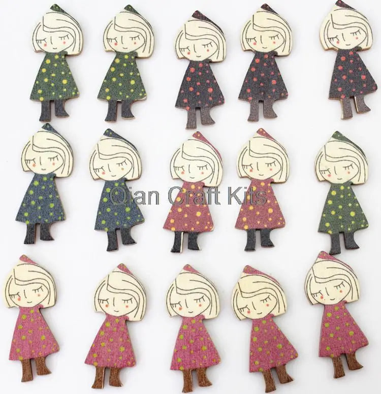 200pcs Riding Hood Country Girl Wooden Pendant 45mm for Scrapbook Decor