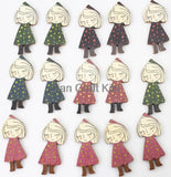 200pcs Riding Hood Country Girl Wooden Pendant 45mm for Scrapbook Decor