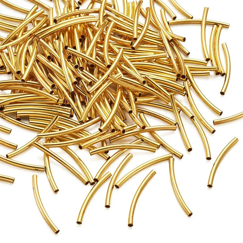 200pcs Brass Tube Beads for Jewelry Making, Golden, 25x2mm, Hole: 1mm
