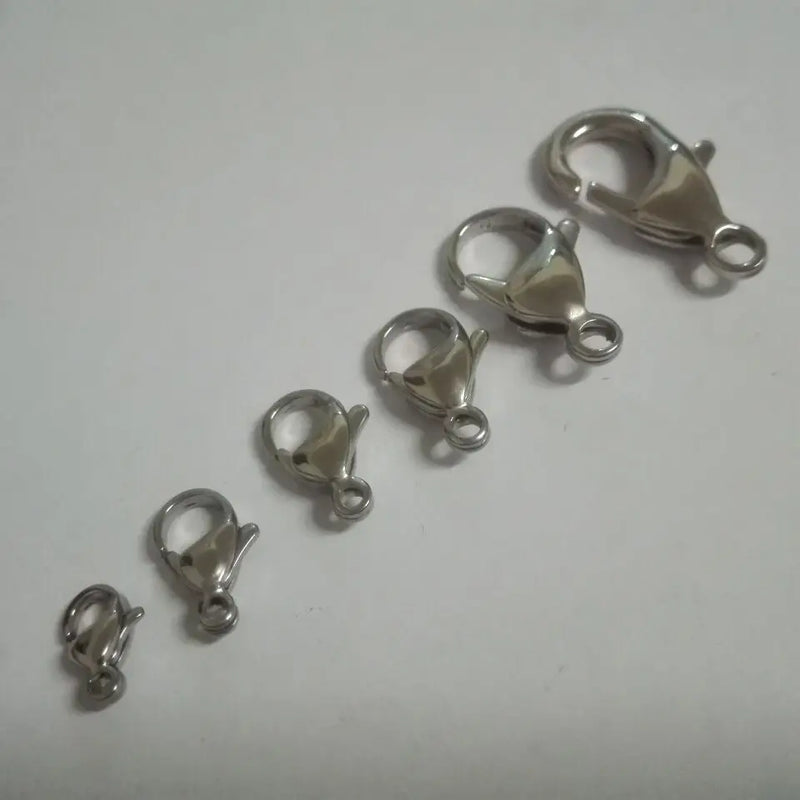 200pcs Stainless Steel Lobster Clasps & Hooks Jewelry Findings Polished