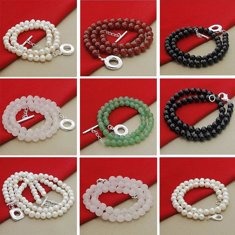 925 Silver Freshwater Pearl Necklace For Women Wedding Jewelry