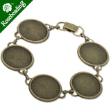 Antique Bronze Plated Bracelet with 5pcs 18mm Pad & Glass Cabochon Fit