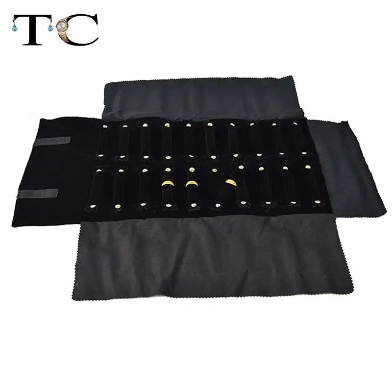 Jewelry Organizer Jewelry Roll Ring Holder with Velvet Pillow Bars Display