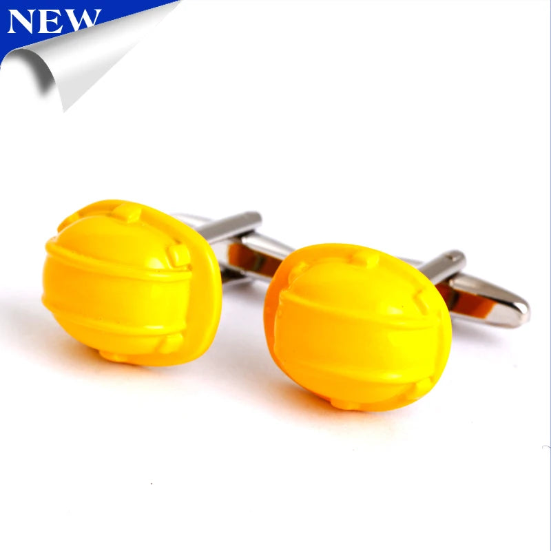 Yellow Work Helmet Cufflinks for Modelers