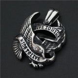 Live To Ride Biker Eagle Pendant Mens Stainless Steel Pendant