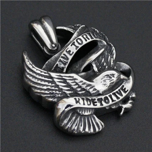 Live To Ride Biker Eagle Pendant Mens Stainless Steel Pendant