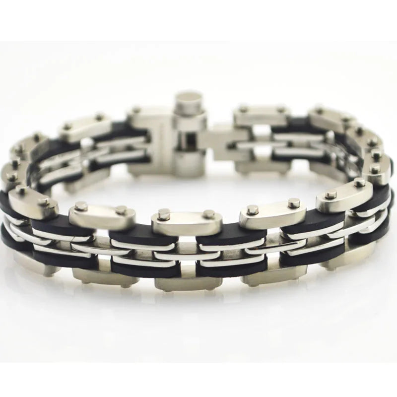 Stainless Steel Rubber Mens Chain Bracelet 8.27 inches SS030B