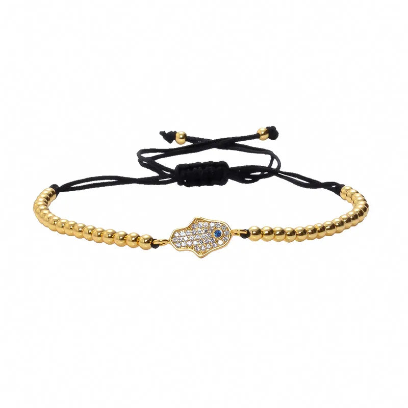 European Bracelet CZ Eye Hamsa Charm Adjustable Women Jewelry